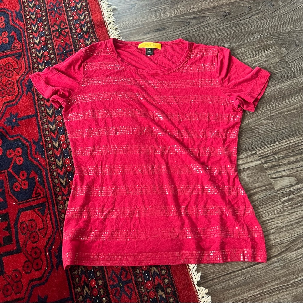 St. John Yellow Label Sequin Striped Cashmere Tee